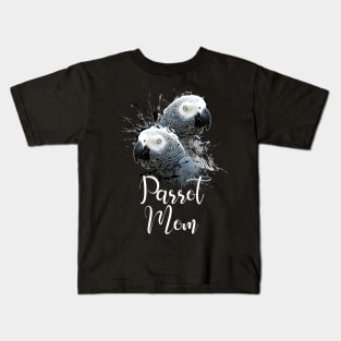 Color Splatter African Grey Parrot Mom Black Kids T-Shirt